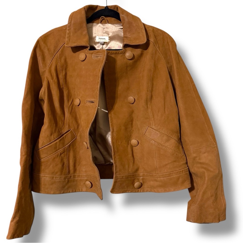 FOSSIL large 100% lamb leather button up jacket bohemian casual coat preloved - Picture 1 of 16